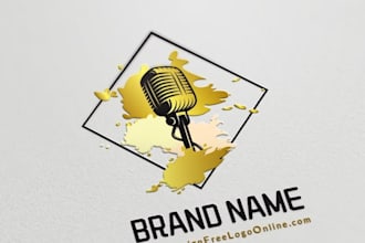 design professional podcast, microphone, music logo