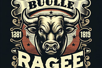 design a vintage timeless bull rage mascot logo with exclusive t shirt design