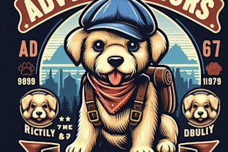 design vintage adventurous puppies mascot logo with t shirt design