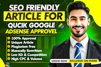 write 30 unique SEO friendly articles for quick google adsense approval