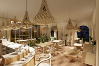 design interior for restaurant, bar, salon, coffee shops etc
