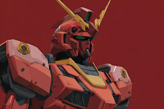 draw gundam, transformers, mecha robot in anime manga style