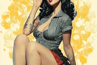 draw a pin up girl and pin up girl illustration