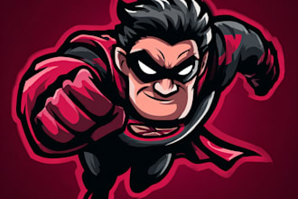 do epic superhero cartoon character or comic mascot logo