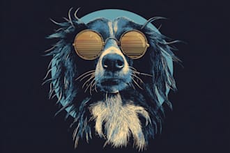 design vector animal retro logo mascot, linocut pet portrait