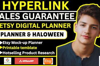 design a digital product mockup, responsive hyperlinked planner, setup etsy shop