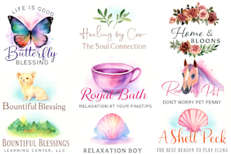 do abstract elegant, boho, feminine, watercolor logo and complete brand identity