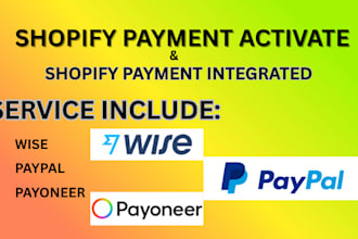 integrate and activate shopify payment, paypal, wise