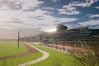 build horse racing arcade map, putting green, landscape, race track, turf render