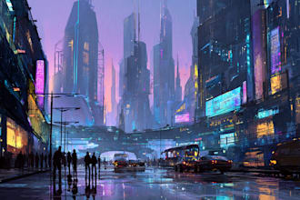 design an illustration of futuristic cyberpunk city