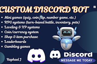 develop a custom discord game bot with mini games and economy system discord js