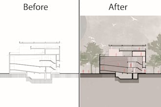 create architectural sections, elevations, and axonometric renderings