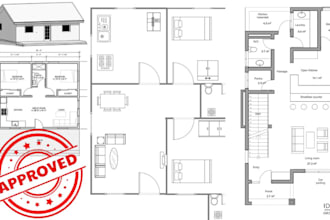 do deck plan, porch plan, elevation, 3d house render,  plot plan, and site plan
