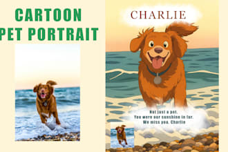 create a custom cartoon pet portrait gift  from your photo