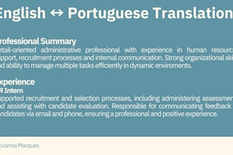 translate your CV or linkedin profile to english or portuguese
