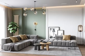 3d living room interior design, decorate, render, visualize