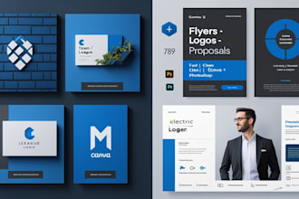 design flyers, posters, proposals and 3d logo using canva and photoshop