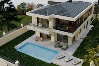 craft 3d luxury hill villa,house elevation,ranch estate,rooftop apartment render