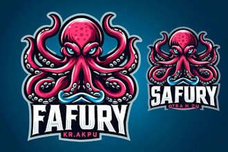 design awesome sea fury kraken octopus mascot logo only 15 hours
