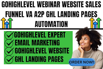 do gohighlevel webinar website sales funnel VA a2p ghl landing pages automation