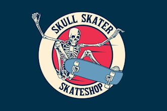 draw professional vintage skull alien skateboard logo design