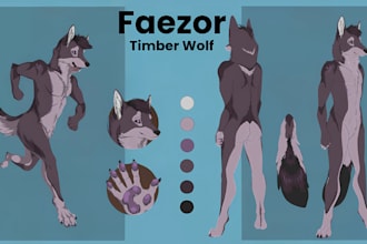 make high quality furry ref sheet for rpg, badge, ych, adoptables or kemono, oc