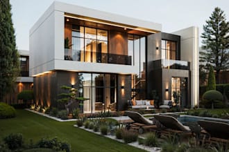 renovate 3d mountain villa building,oceanfront views house,luxury chalets render