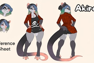 design scalie furry reference sheet, fursona ref sheet and anthro oc badge art