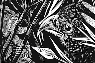 design vector animal retro logo mascot, linocut pet portrait