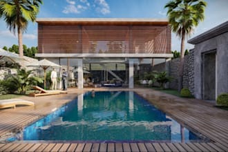 create realistic landscape design for backyard, pool, patio, or terrace