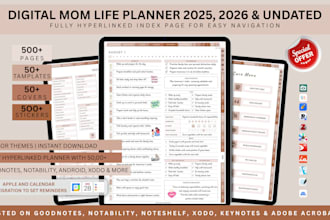 hyperlinked planner, digital planner, journal, etsy digital planner, goodnotes