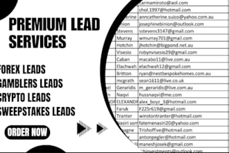 generate updated forex leads, sweepstake lead, gambler leads, crypto buyer list