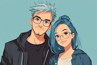 draw anime cartoon portraits simple, couples, families pfp