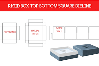 create a packaging box dieline and die cut template for custom boxes