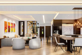 design stylish and functional apartment interior in 3d with realistic render