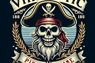 vintage skull pirate mascot logo bold custom pirate t shirt design