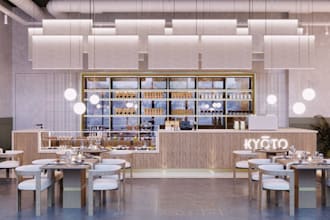 design 3d restaurant interior, bar, lounge, pizza shops, kiosk, kitchen, hotel