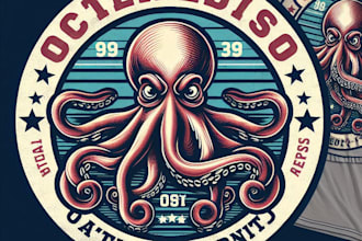 design high quality vintage octopus mascot logo with t shirt design