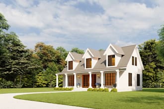 turn elevation plan to exterior design,roof render,modern duplex garden, terrace