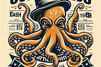 design vintage octopus mascot logo with t shirt design