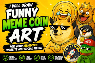 draw funny meme coin art for your memecoin website and social media