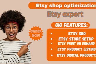 setup trendy etsy print on demand shop, design etsy digital products, etsy seo