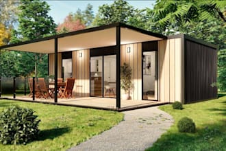 design modern container houses, tiny homes, cabins, kiosks