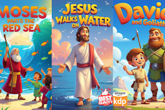 christian children story book illustration, bible themed illustration, kids book