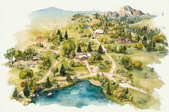 design a watercolor map illustration of your city or venue