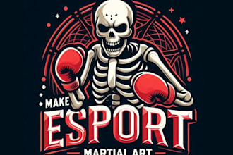 make retro skeleton boxing martial art logo