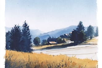 paint a watercolor and gouache landscape illustration