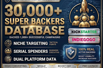 provide 30,000 targeted kickstarter and indiegogo super backers for your niche