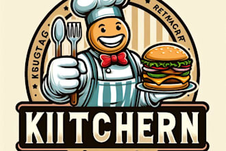 design high quality kitchen burger food restaurant logo with t shirt design