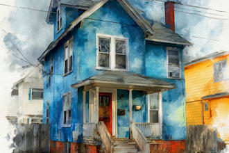 create house and building photo into watercolor art